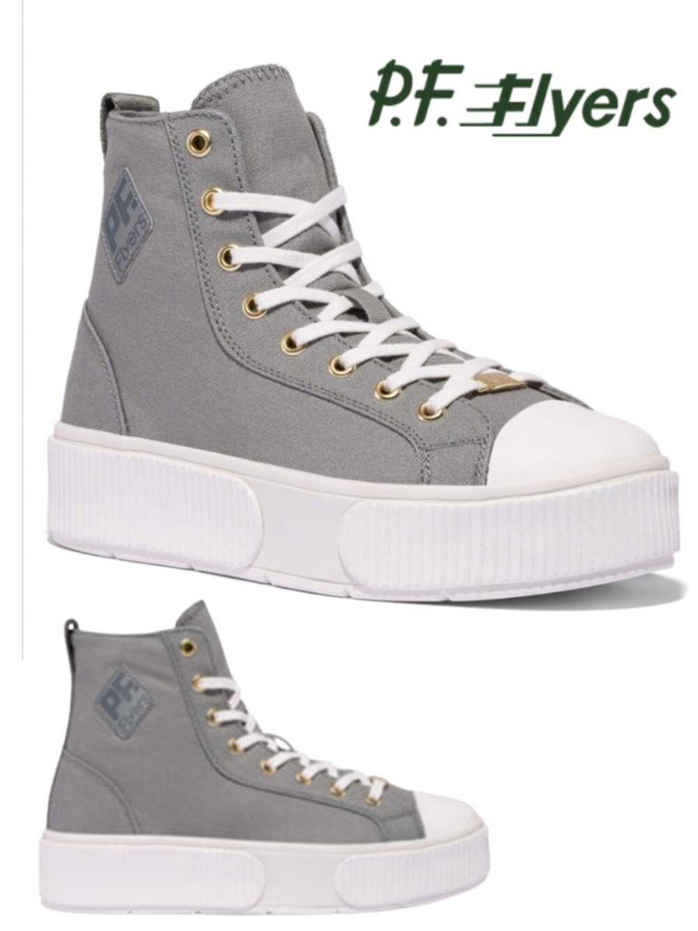 NEW PF Flyers Allston Hi Platform Sneakers Women’s 9 Sage Gray Gold (Men's 7.5)